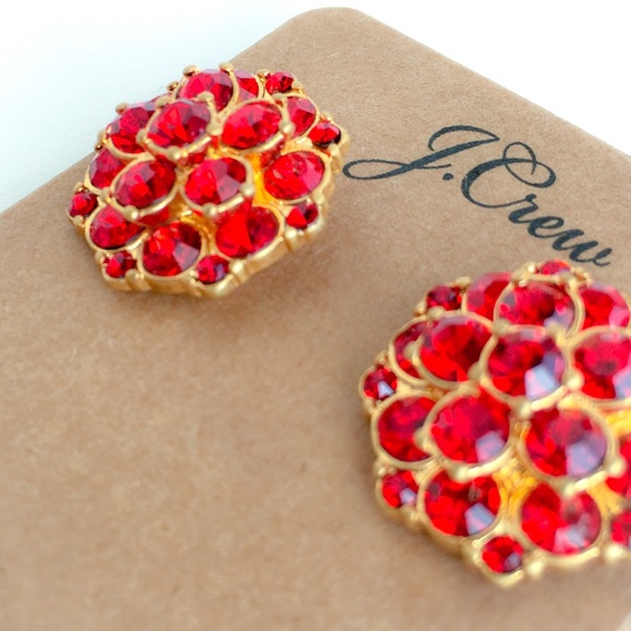 Jcrew floral red crystal statement earrings - Picture 2 of 5